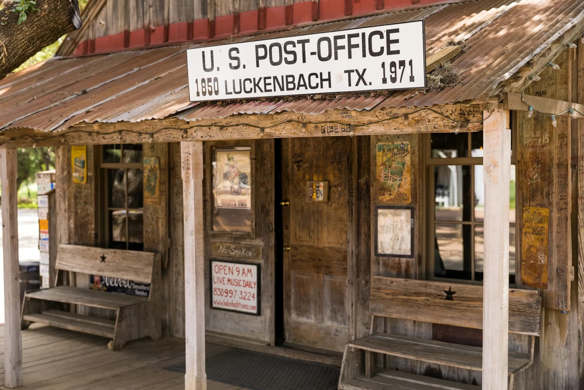 The old post office and general store in Luckenbach, Texas