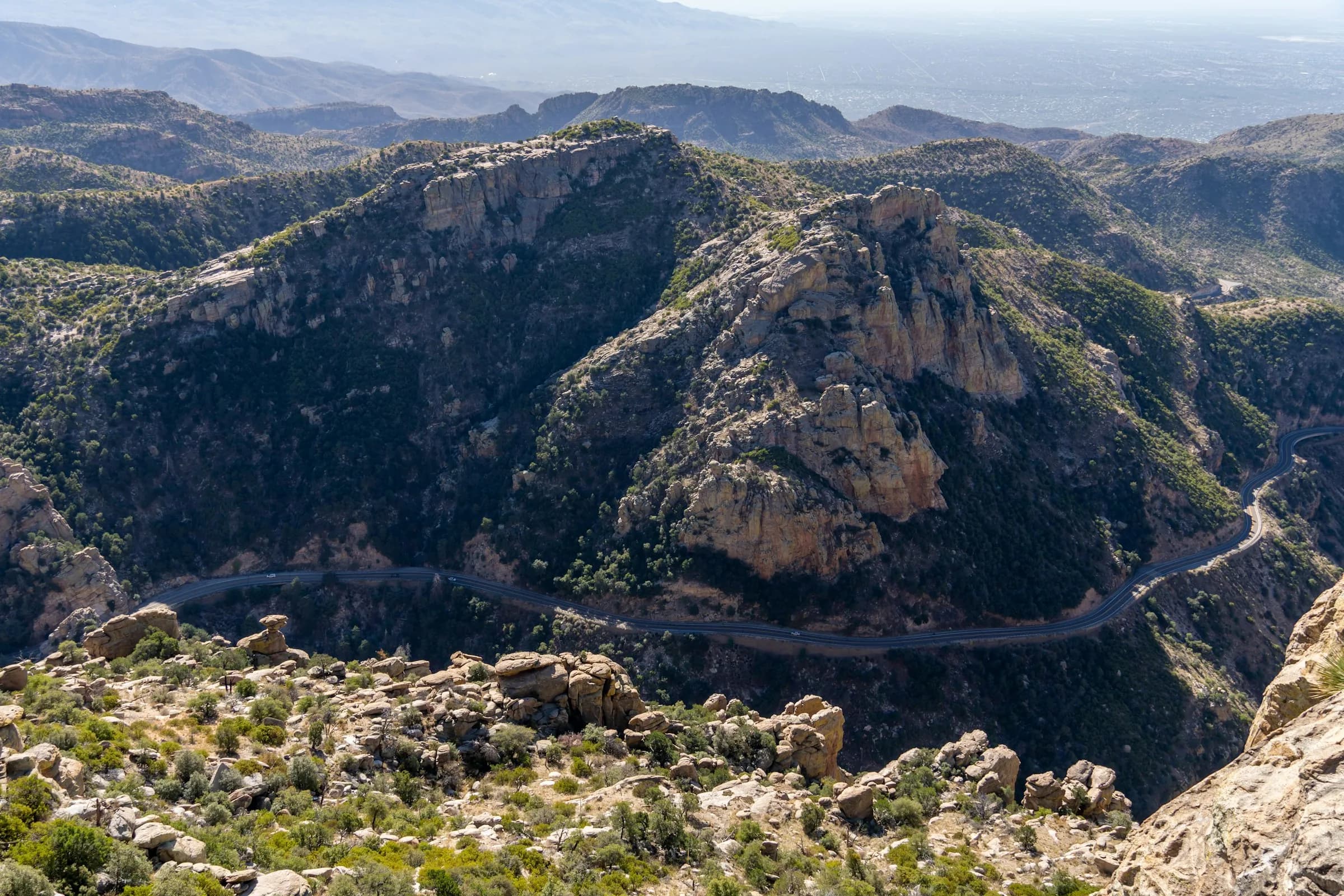 Switchbacks carving up the canyon wall