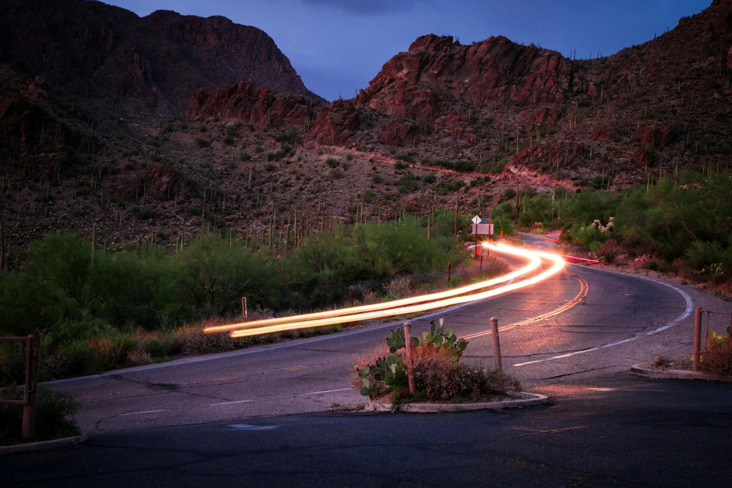 Twilight road curving through the desert