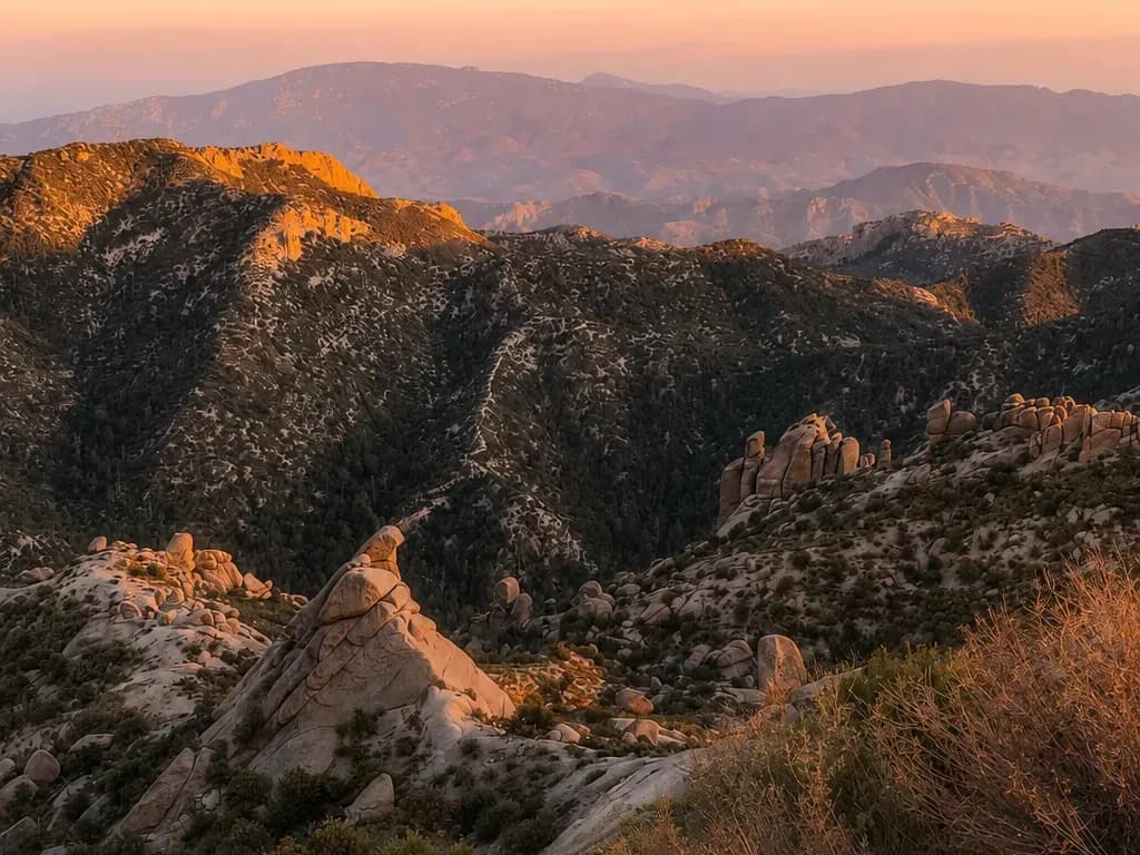 Sunset alpenglow over the Catalina ridges