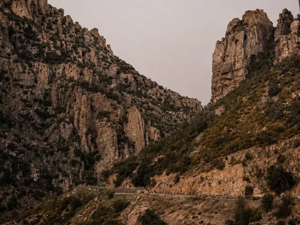 Canyon walls towering over the highway